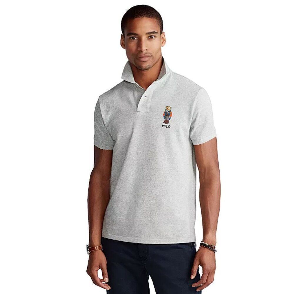 Polo Ralph Lauren Men's Slim Fit Polo Bear Polo Shirt Gray XXL